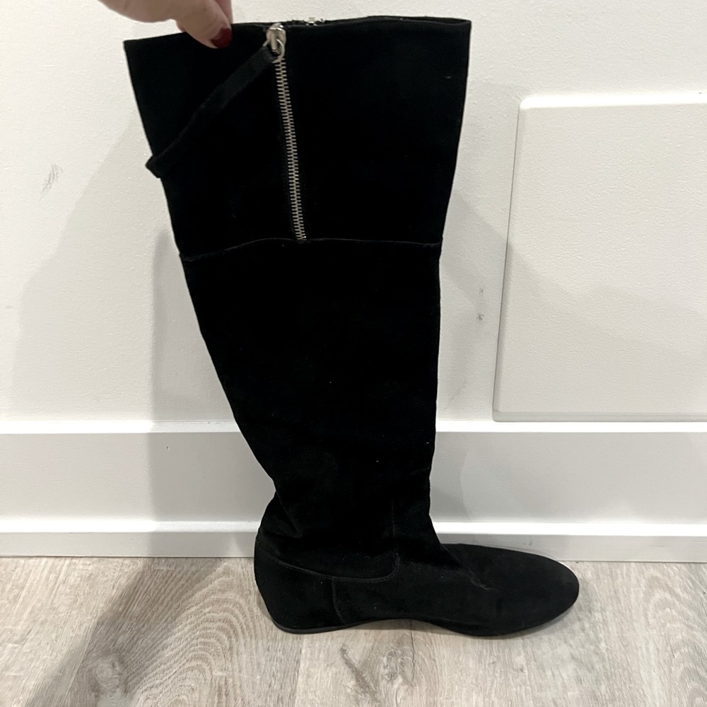 Stuart Weitzman Suede Elf Wedge knee high boot- Black